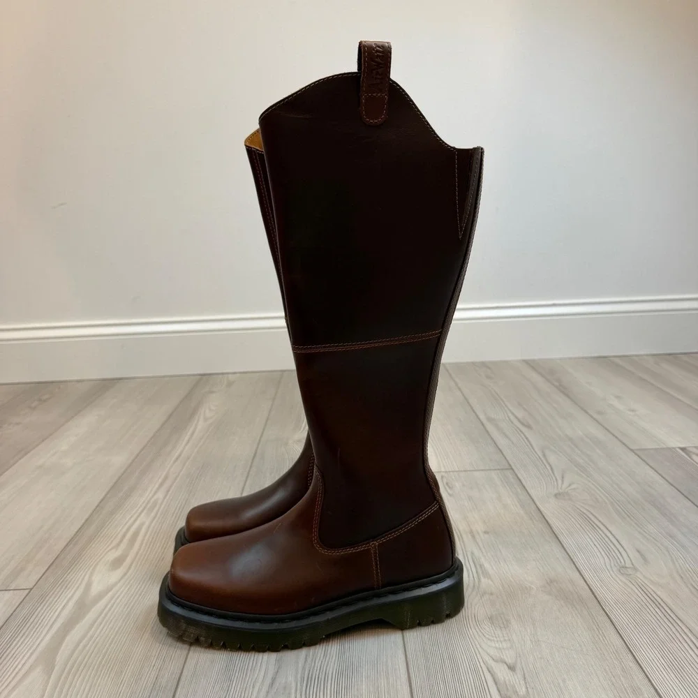 NEW Dr. Martens Amaayah Hi Dark Brown Leather Tall Platform Boots Square Toe 8
